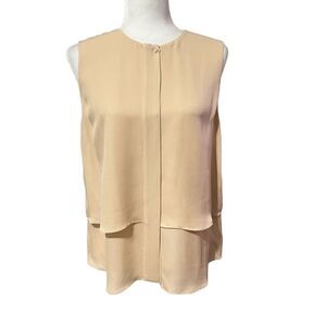 Theory Sz Medium Cream Sleeveless Silk Button Down Blouse